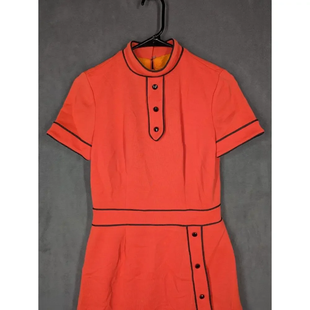Handmade Dress XS Red 60s 70s Vintage Lined Layered Buttons - Picture 2 of 11